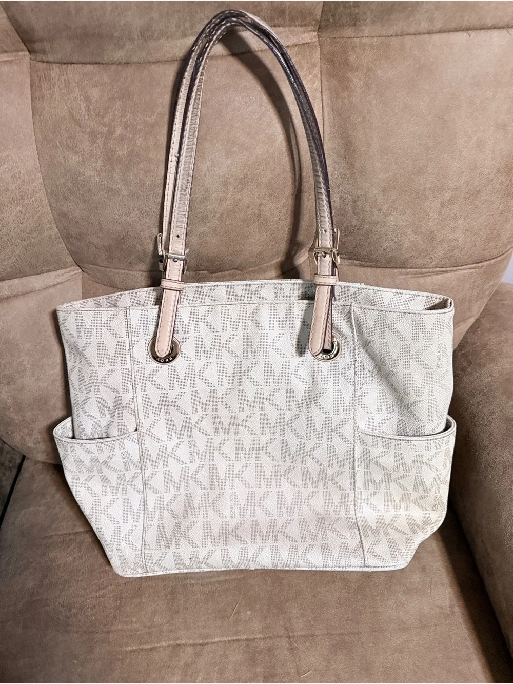 Michael Kors Cream and Tan MK Logo Tote
